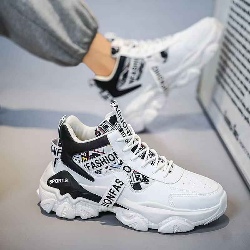 Spring men's new high-top shoes, men's sneakers, trendy versatile chunky sole height-increasing casual running dad shoes