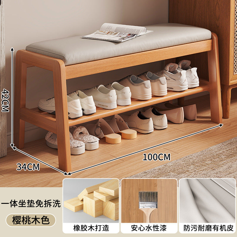 Solid wood shoe change stool household small narrow shoe rack seat stool integrated soft bag seat cushion test door bench shoe stool