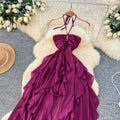 Vacation style halterrufflesdress women's summerk-style high waist a-line asymmetrical long skirt work clothing outfit