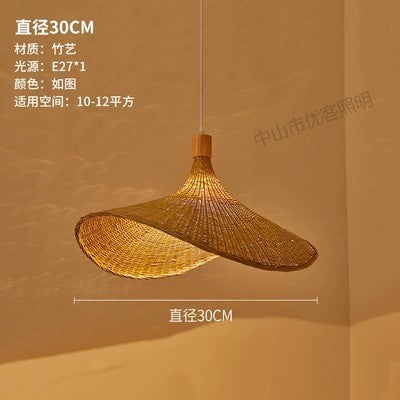 Cross-border Bamboo Chandelier New Chinese Tea Room Rattan Art South East Asia Japanese Lighting Straw Hat Light Tea House Antique Lampshade