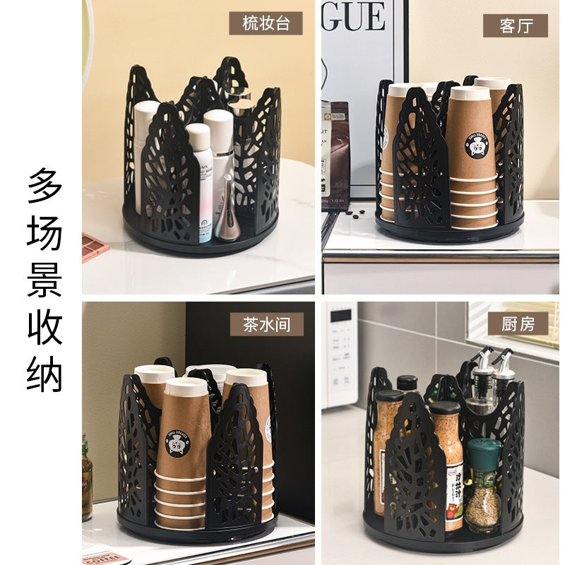 disposable cup storage box plastic cup dispenser desktop coffee milk tea cup holder rotating paper cup rack