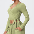 European and american fashionable brushed yoga top - one-piece tie-up long sleeve activewear for outdoor high-end fitness