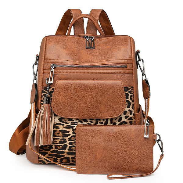 Winter 2024 new retro leopard print fashion women's backpack large capacity backpack women's backpack wholesale