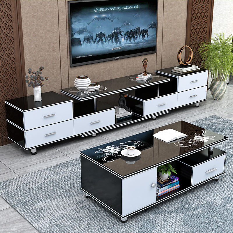 Tempered glass extendable tv stand & coffee table set - minimalist modern european style for small apartments - home living room tv cabinet