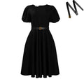 D3373  new arrivalfashionelegantelegance round neck puff sleeve large skirt mid-length exportdress