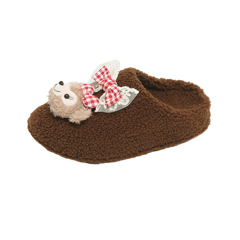 Cotton slippers women's autumn wintercute shirley rose bear outwearthick sole home non-slipfleece-linedheattech confinement shoes
