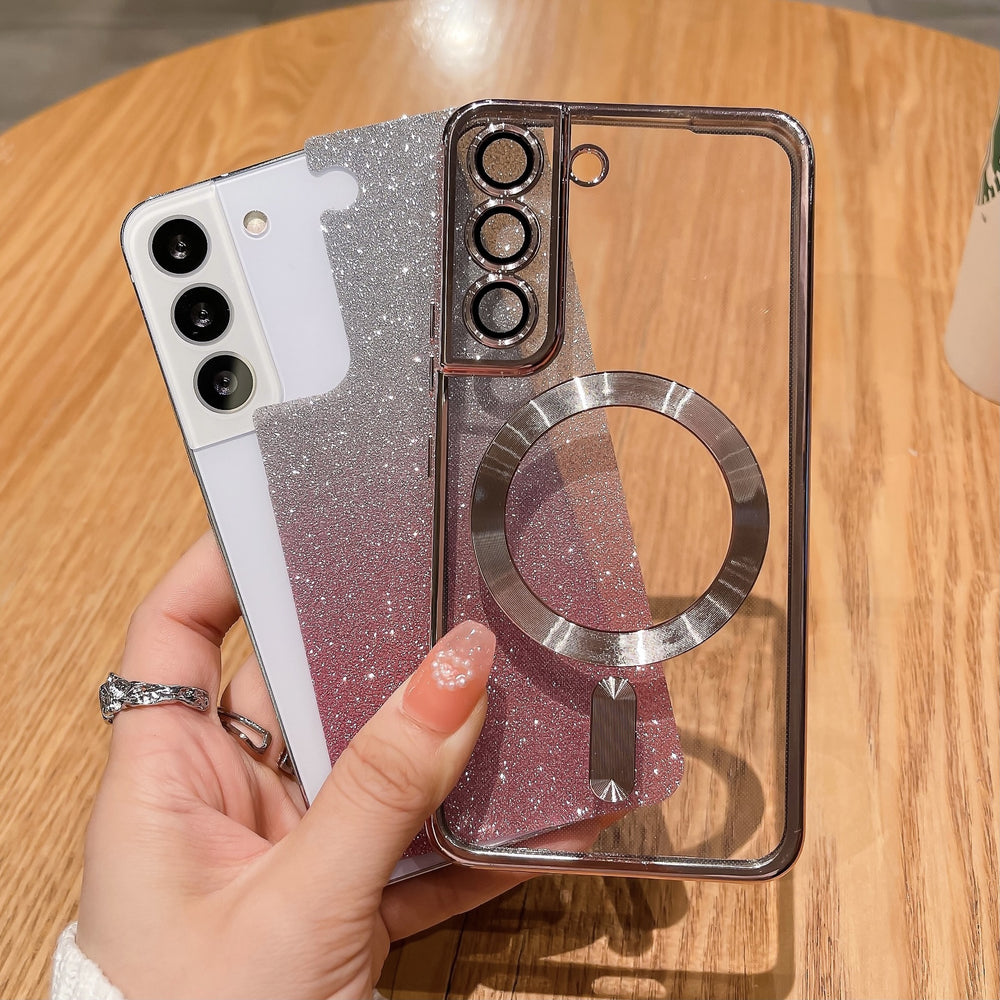 Gradient glitter electroplated magnetic case for samsung s25 edge, s24 ultra lens film, cd pattern protective soft case