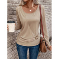 women's button-front long sleeve top - round neck ruched casual tee