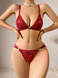 European and american sexy lace lingerie set -  style cutout mesh seamless thong - seductive half-covered hip