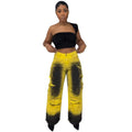 European and american style multi-pocket jeans  cross-border women's clothing african fashiontrendy tie-dye high waist overalls