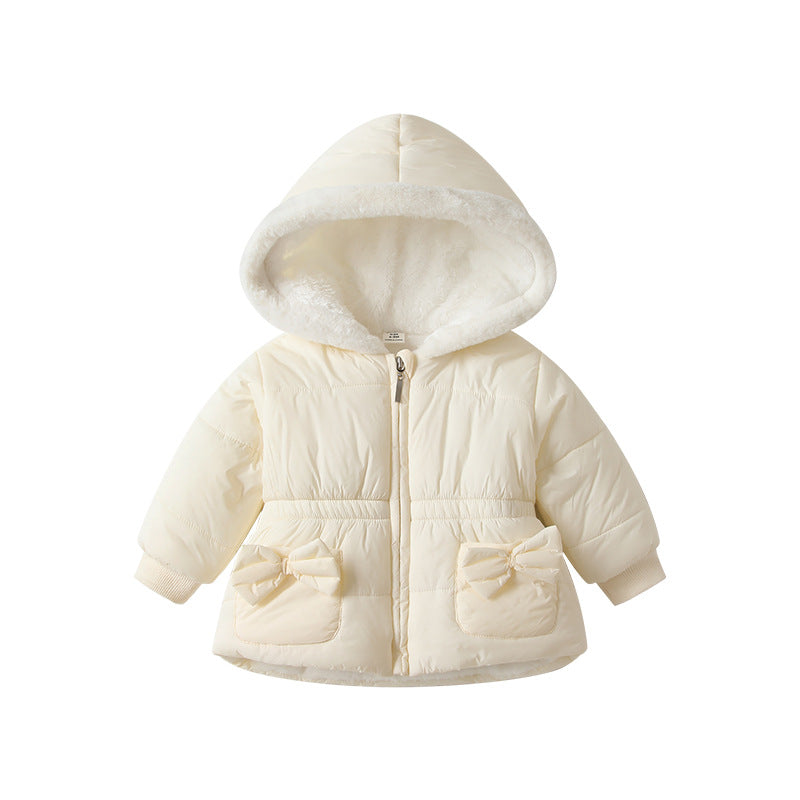 Girls' cotton-padded jacket, autumn/winter  new style, chic baby outerwear, princess fashion, thickened, extra-long sleeves, winter top