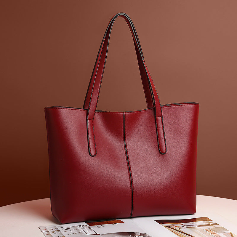 Soft leather shoulder bag texture tote bag retrocasualwork clothing bag large capacity new arrivalexportsatchel bag women's wholesale