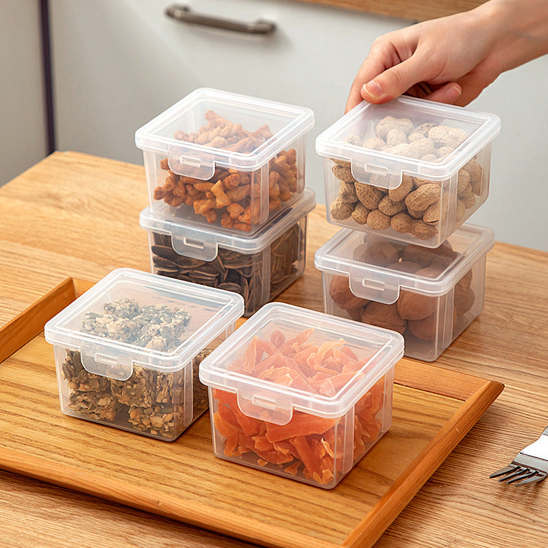 Desktop square clamshell storage box Plastic crisper Food grade nut snack storage box Sealed storage box