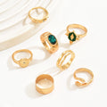 European and american cross-border retro green diamond ring set - trendy, instagrammable, light luxury, high-end rhombus and eight-pointed star rings