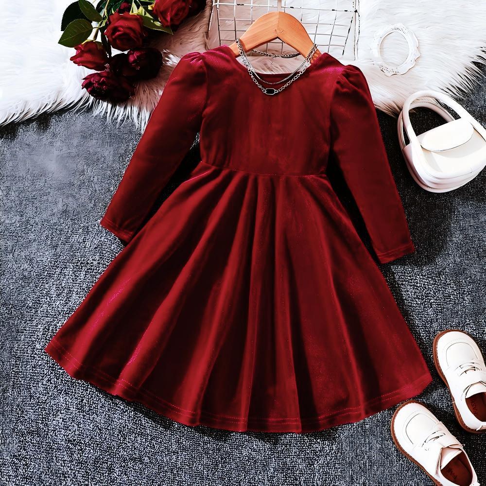 Ew foreign trade children's wear: new autumn/winter velvet bow christmas princess dress for girls (sizes for toddlers and young children)