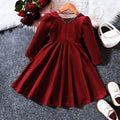 Ew foreign trade children's wear: new autumn/winter velvet bow christmas princess dress for girls (sizes for toddlers and young children)