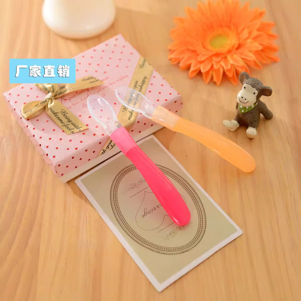 Factory direct sales baby silicone soft head spoon baby eating spoon baby feeding tableware nude