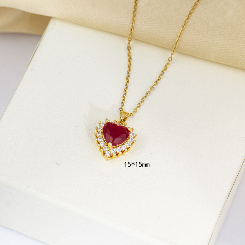 popular stylish copper inlaid with zirconium full diamond heart necklace accessible luxuryniche style women's fashion non-fading clavicle chain jewelry