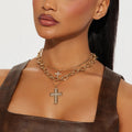 European and american cross-border fashion trend double-layer cross pendant necklace - unique design, sweet & cool, diamond-studded creative clavicle chain