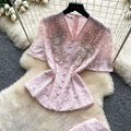 French style beaded v-neck lace two-piece set - women's summer high-end slim-fit elegant outfit