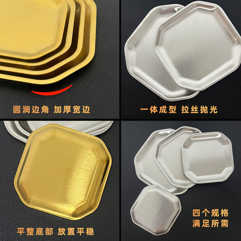 304 korean stainless steel plate golden dessert plate bone spitting square snack plate creative cold dish plate kimchi plate