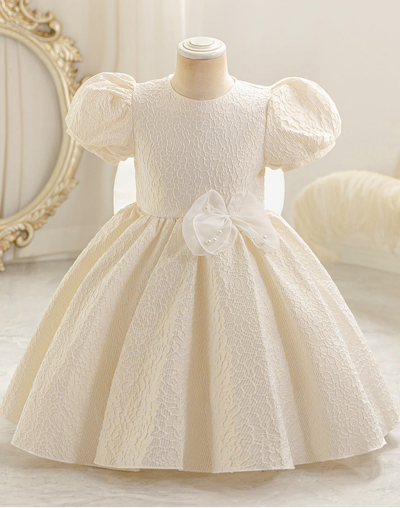 Ready-to-ship girls' dress - baby's first birthday tutu princess dress - white wedding dress - puff sleeve short style - wholesale