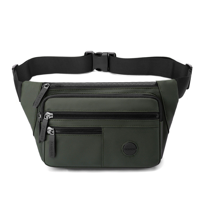 Cross-border new sports fanny pack casual simple leather film men's shoulder messenger bag large capacity multi-layer portable breast bag