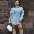 European and american cross-border women's denim jacket,  foreign trade women's clothing, loose fit patchwork design, long sleeve jacket top