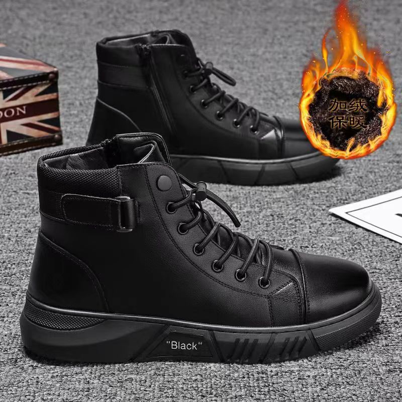 Men's winter warm cotton shoes - fleece lined, non-slip, casual high-top cotton shoes for men, elderly cotton shoes, men's leather cotton shoes for seniors