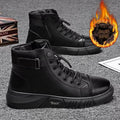 Men's winter warm cotton shoes - fleece lined, non-slip, casual high-top cotton shoes for men, elderly cotton shoes, men's leather cotton shoes for seniors