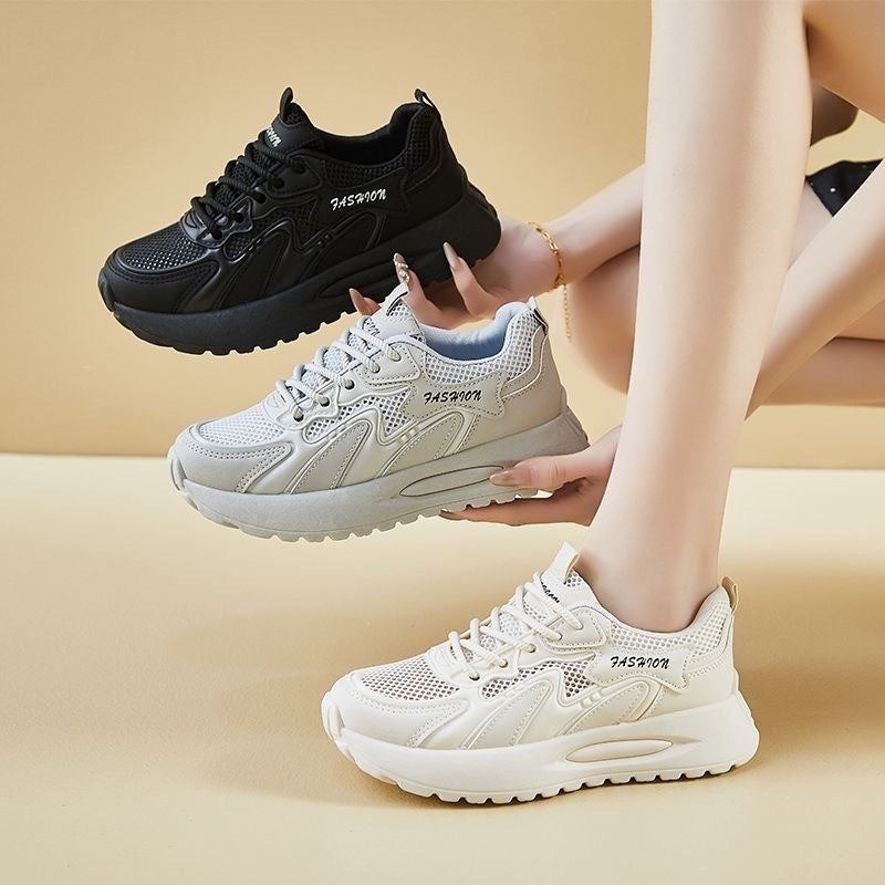 Spring autum women's shoes new arrival breathable mesh sneakers women's k-style thick solecasual soft bottom running dad shoes women