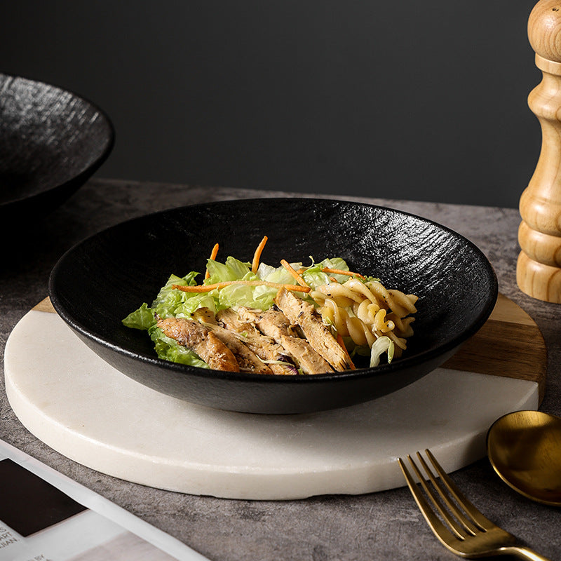 Deep dish japanese ceramic salad creative black for home soup plate ceramic tableware classy texture frosted dinner plate