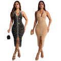 C7095 cross-border   fashion women's hotfix rhinestone bodycon sexy mini dress