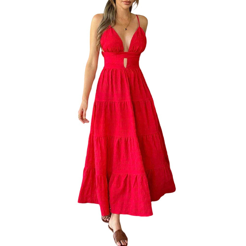 foreign trade women's sexy red slip dress spring/summer v-neck european and american style maxi dress