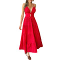 foreign trade women's sexy red slip dress spring/summer v-neck european and american style maxi dress
