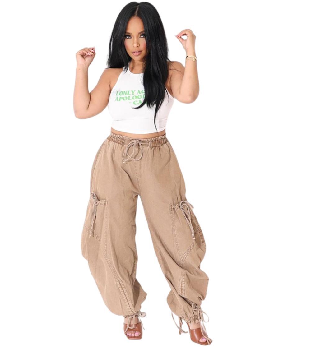 European and american style loose jeans  cross-border women's clothing street casual shirringtie back elastic waist harem pants