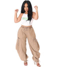 European and american style loose jeans  cross-border women's clothing street casual shirringtie back elastic waist harem pants