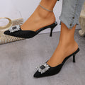 2026 summer new collection: rhinestone-embellished pointed-toe mules with square buckle – women's stiletto and mid-heel closed-toe half slippers