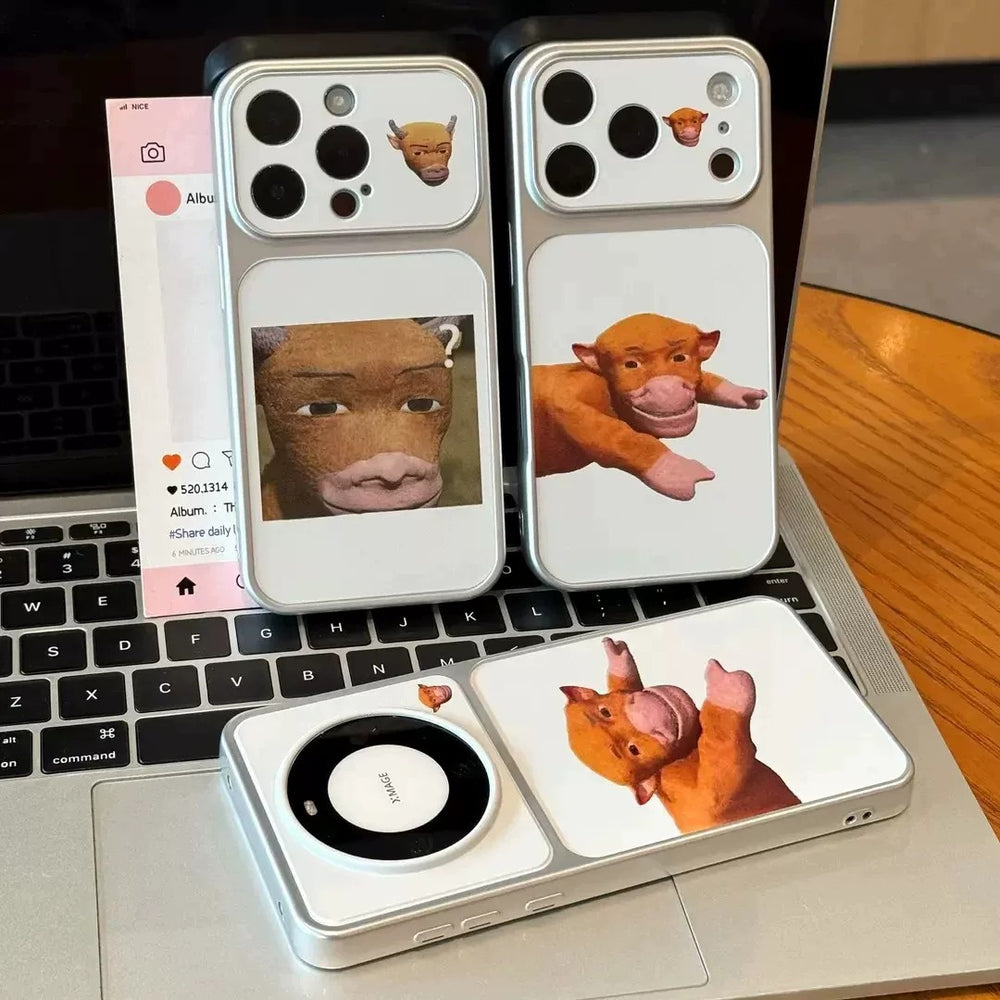 Confused cow funny emoji stickers for apple 17 pro, personalized phone case, lying cow ip18 soft case