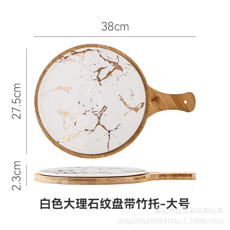 Nordic high-looking desktop flat steak plate with heat-insulating wooden tray creative marble plate manufacturer wholesale