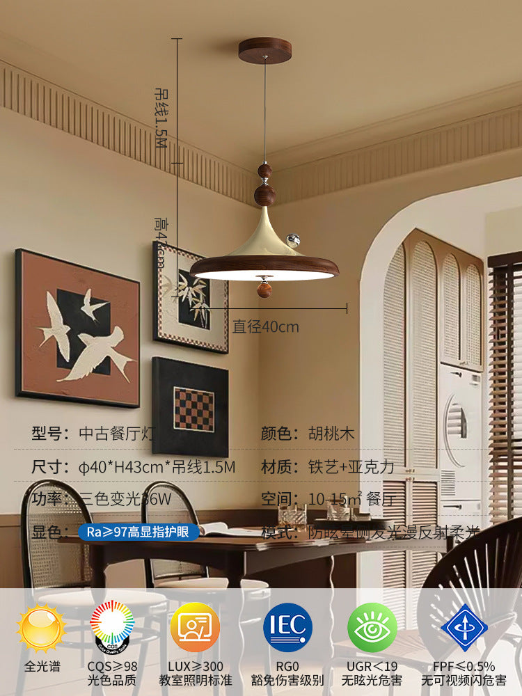 Creative personality antique rocker restaurant chandelier walnut color island chandelier full spectrum LED wrought iron chandelier