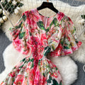 Light mature style women's resortdress2024summernew arrival waistelegant drape large swing floral chiffon skirt
