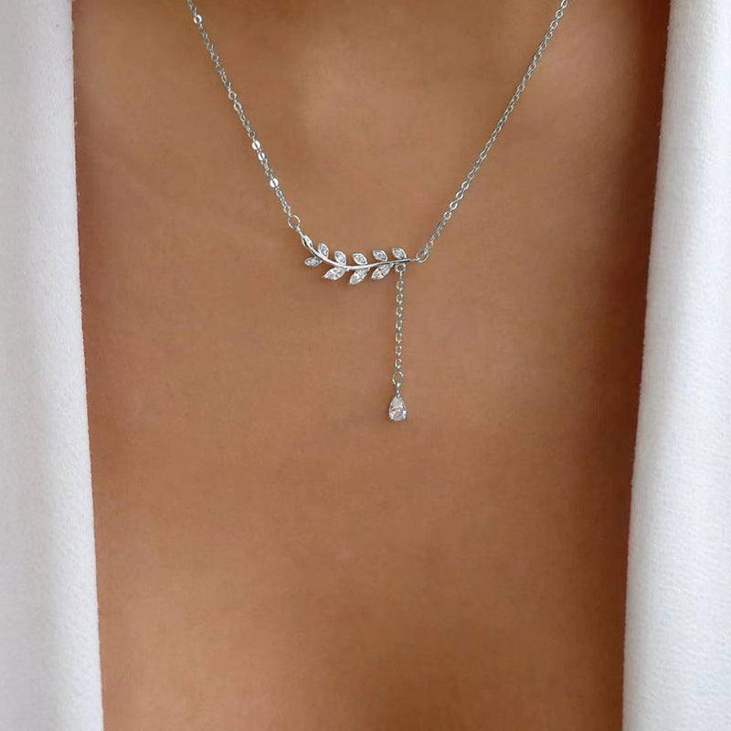Wholesale alloy pendants - european & american cross-border jewelry - high-end wheat ear tassel adjustable necklace - women's leaf clavicle chain