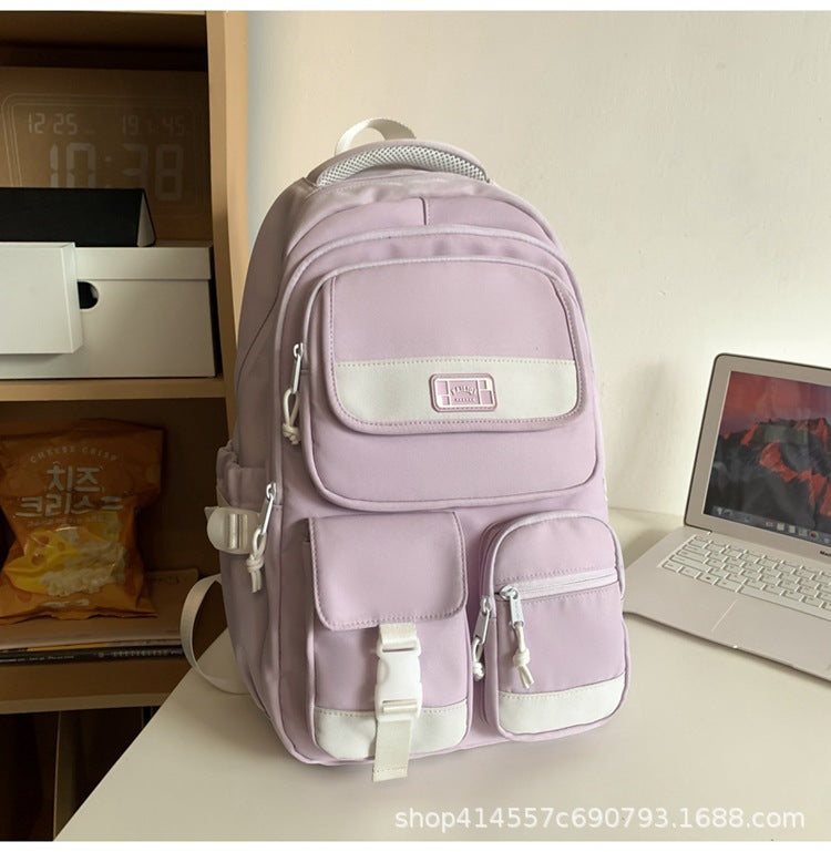 Backpack with multiple flap pocket pants design, junior high school student school bag, travel couple, large capacity, wear-resistant and dirt-resistant, campus style