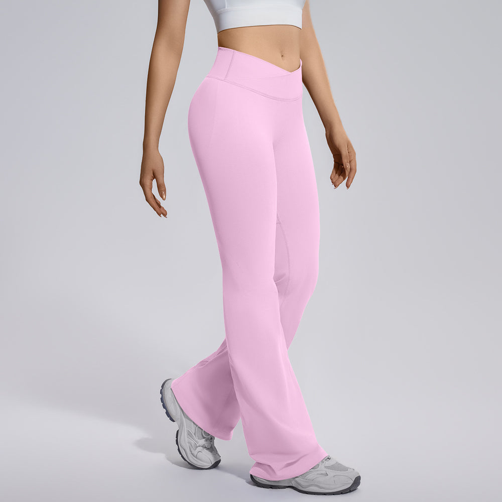 seamless micro-flared wide-leg cross-waist hip-lifting and abdominal-controlling high-elastic flared pants sports running fitness yoga wear for women