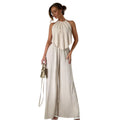 Amazon fashion cross-border women's textured wrinkled halter suit back straps backless high waistloose pants