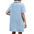Fashion cross-border foreign trade  independent station lapel denim straight-leg skirt looseslimming look short-sleeved denim dress