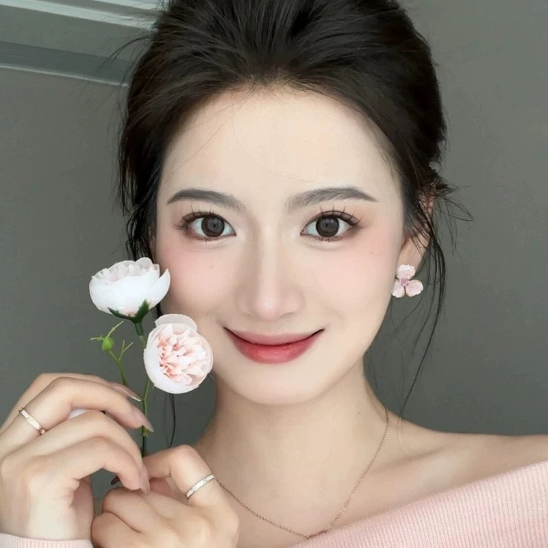 Super sweet pink crystal flower earrings - women's spring fashion studs, 2026 new trendy, unique & elegant earrings