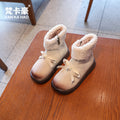 Girls' bowknot casual princess ankle boots - autumn/winter versatile kids' indoor/outdoor warm fleece-lined thickened trendy boots