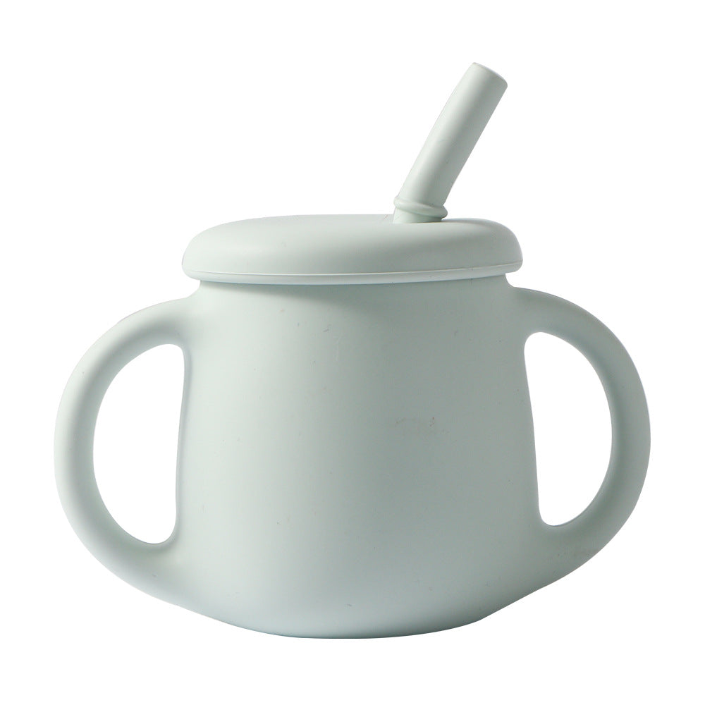 new food-grade silicone straw cup, kids' water bottle, baby training cup, drop-proof milk cup, feeding utensil